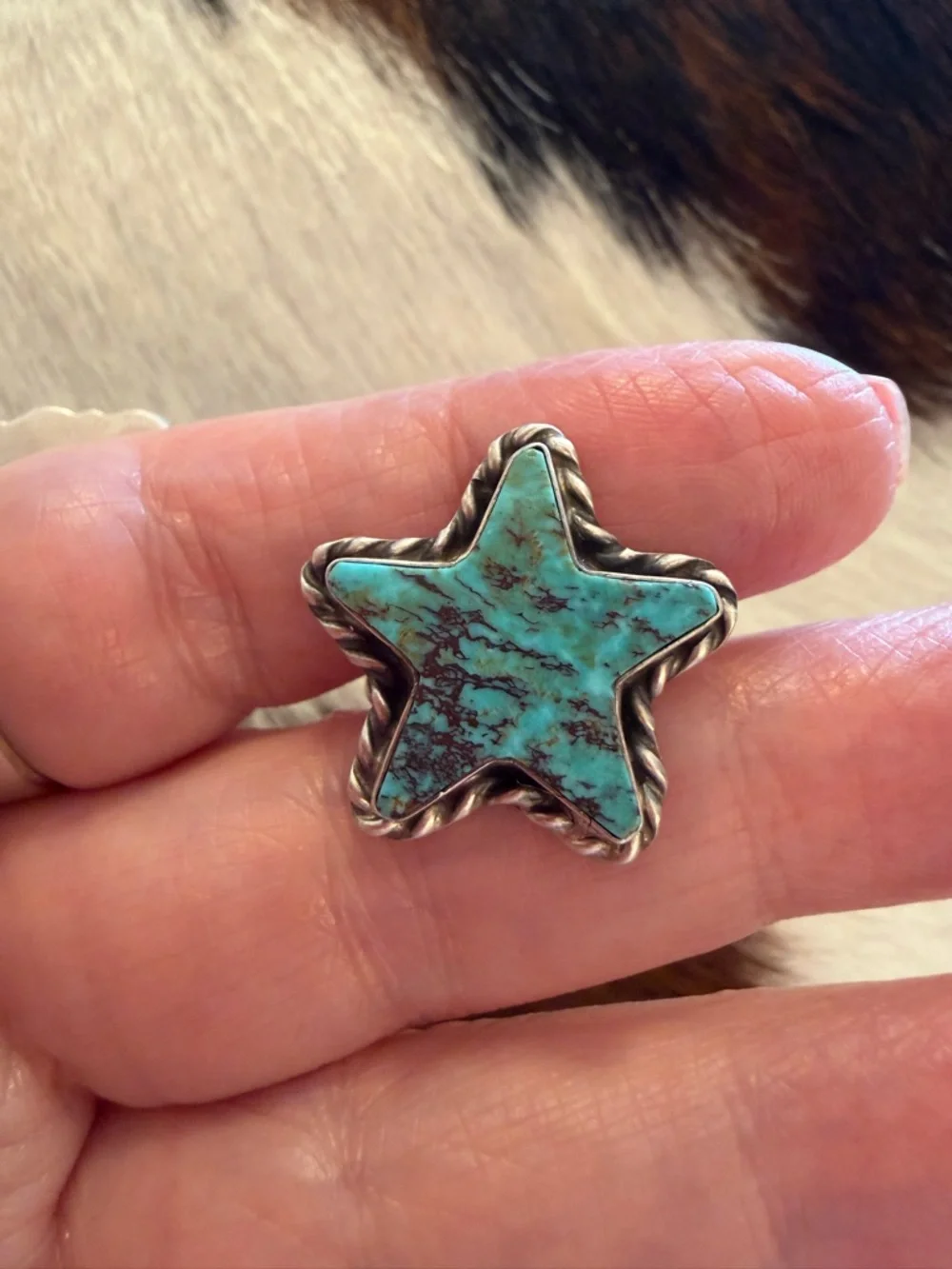 ❤️ Signed “Larson Chee” Kingman Turquoise Star Navajo Native American ADJ RING - Picture 6 of 15